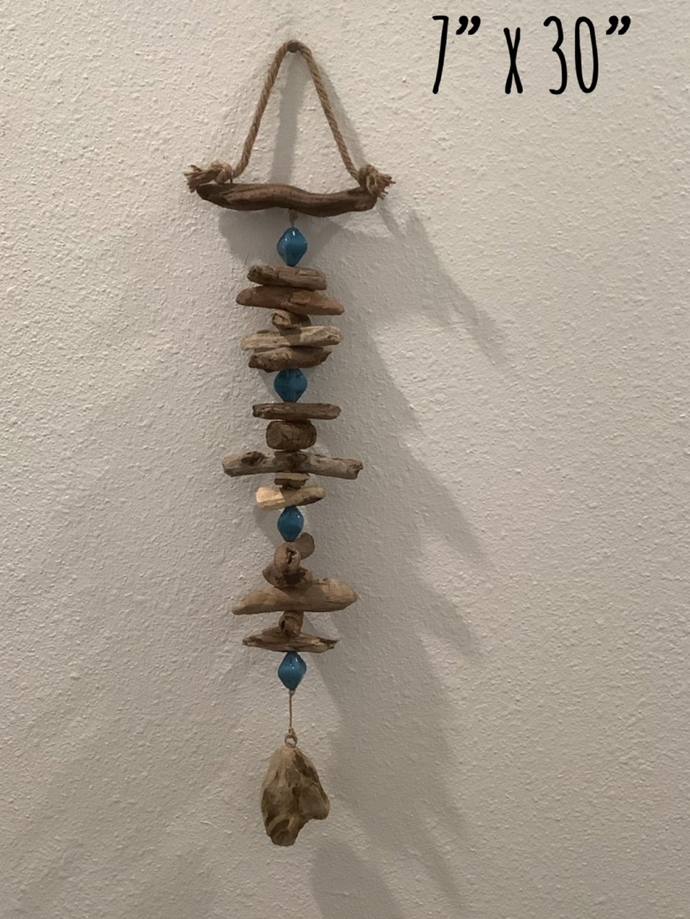 Driftwood Art, Driftwood Mobile With Turquoise Ceramic Beads , Coastal Decor